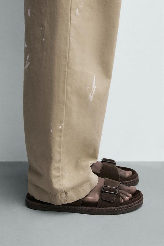 DOUBLE-STRAP LEATHER SANDALS - Chocolate by Zara - Image 0