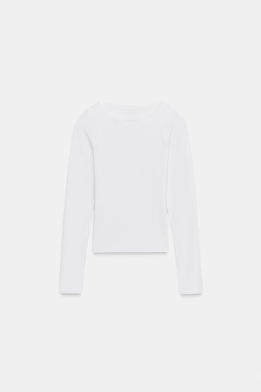 RIBBED BOAT NECK T-SHIRT - White by Zara