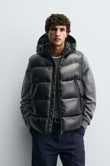 100% FEATHER DOWN PUFFER GILET - Black by Zara