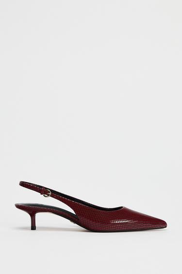 LIMITED EDITION LEATHER EMBOSSED KITTEN HEEL SLINGBACKS - Burgundy Red by Zara - Image 0