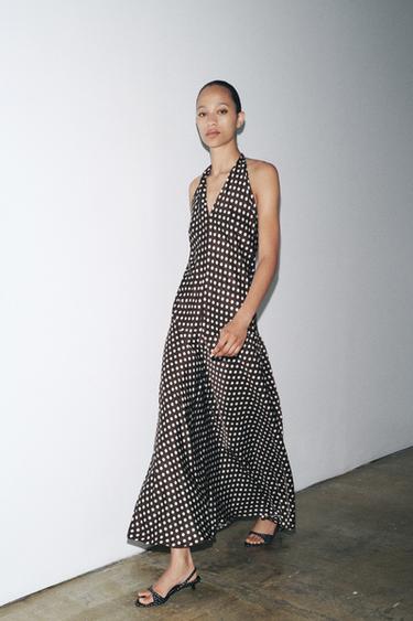 ZW COLLECTION HALTER POLKA DOT DRESS - Brown by Zara - Image 0