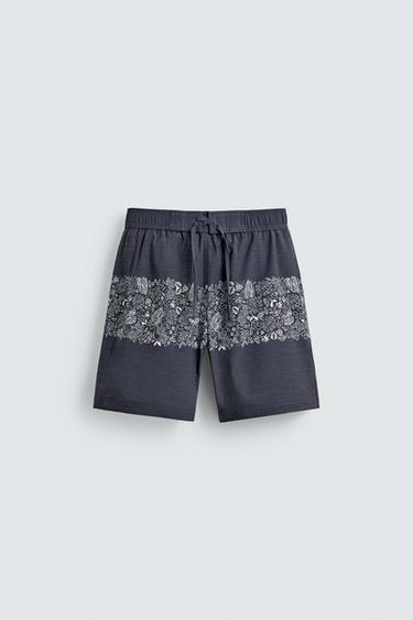 LONG FLORAL PRINT SWIMMING TRUNKS - Navy blue by Zara
