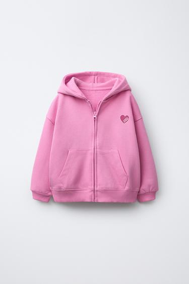 HEART PRINT ZIP-UP HOODIE - Mid-pink by Zara