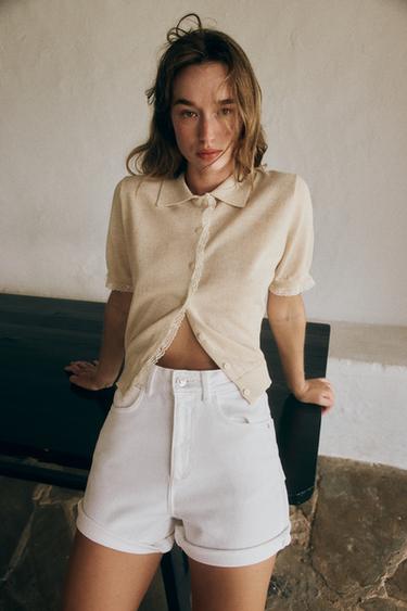 SHORT SLEEVE LACE KNIT CARDIGAN - Sand by Zara