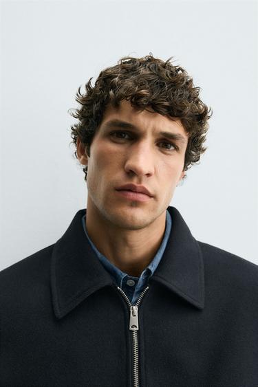ZIP-UP WOOL EFFECT JACKET - Navy blue by Zara