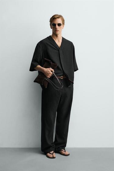 RELAXED FIT VISCOSE-HEMP SHIRT - Black by Zara