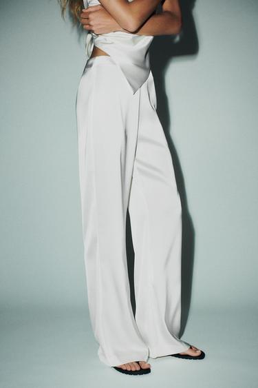 HIGH-WAIST SATIN TROUSERS - Ecru by Zara