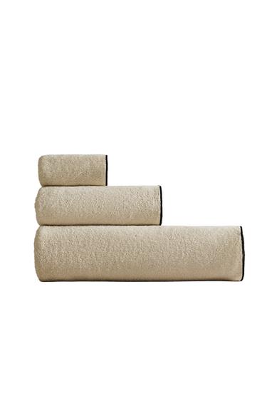 OVERLOCK COTTON BATH TOWEL - Sand / Black by Zara