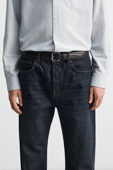 LEATHER BELT WITH PLATE BUCKLE - Black by Zara - Image 0
