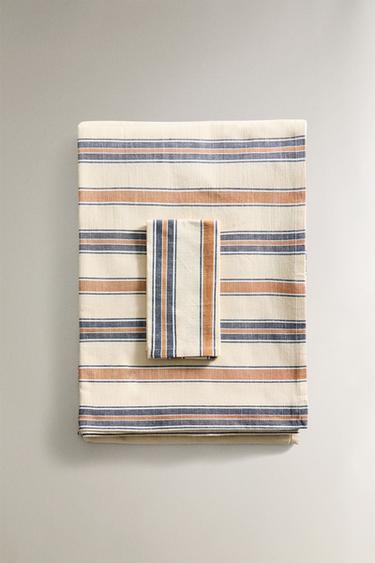 TABLECLOTH WITH DYED THREAD STRIPES - Blue by Zara