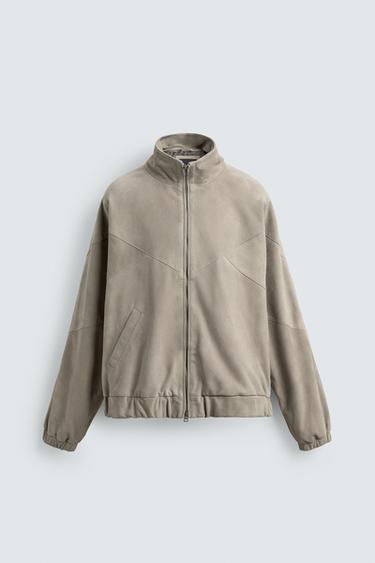 RELAXED FIT SUEDE LEATHER JACKET - Taupe grey by Zara