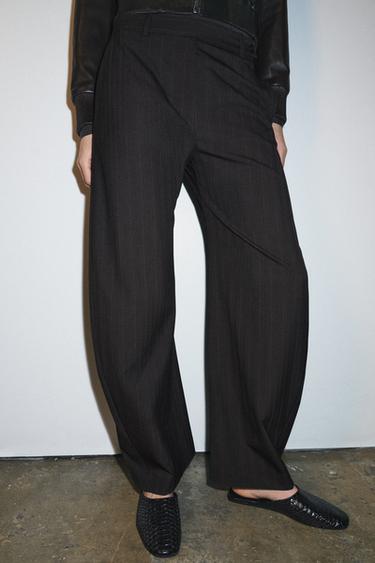 ZW COLLECTION PINSTRIPE TROUSERS - Brown Stripes by Zara