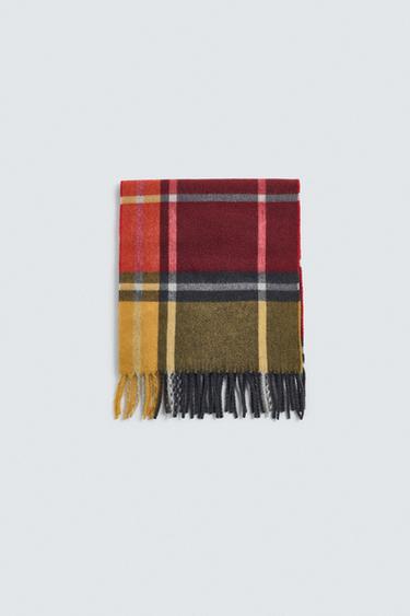 WOOL BLEND CHECK SCARF AARON LEVINE X ZARA - Coral by Zara