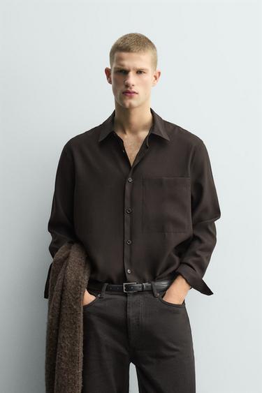 FLOWING SHIRT WITH POCKET - Brown by Zara