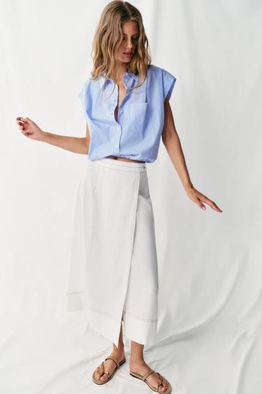 BALLOON CROPPED SHIRT - Blue/White by Zara
