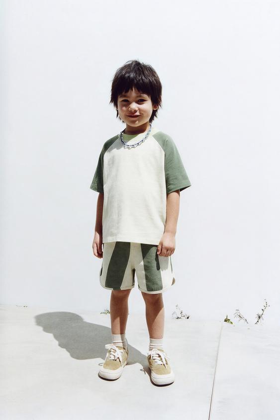 COLOUR BLOCK T-SHIRT AND WAVE BERMUDA SHORTS SET - Green by Zara - Image 0