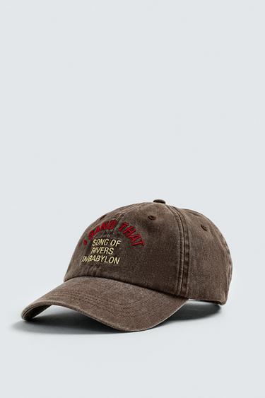 WASHED CAP WITH CONTRAST EMBROIDERED TEXT - Brown by Zara