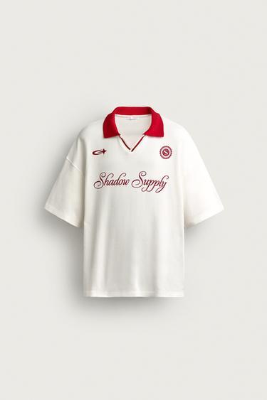 RETRO FOOTBALL RELAXED FIT POLO SHIRT - Red / White by Zara