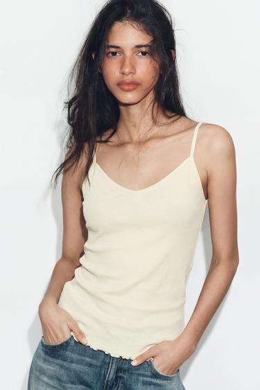 COTTON STRAPPY TOP - Pastel yellow by Zara