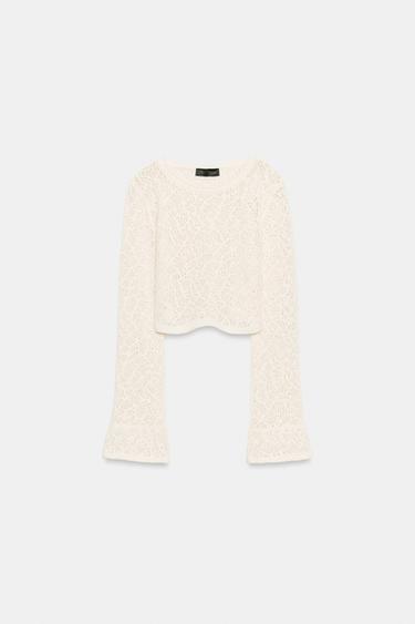 POINTELLE KNIT CROP TOP - Ecru by Zara