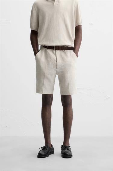 100% LINEN BERMUDA SHORTS - Light beige by Zara