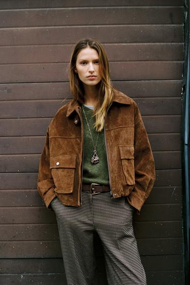 100% LEATHER BOMBER JACKET - whisky by Zara