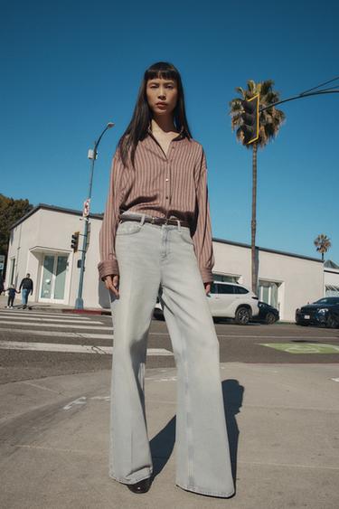 STRIPED SATIN SHIRT - Brown / Taupe by Zara