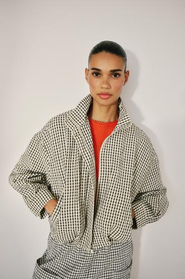 CHECK BOMBER JACKET - Black / Ecru by Zara