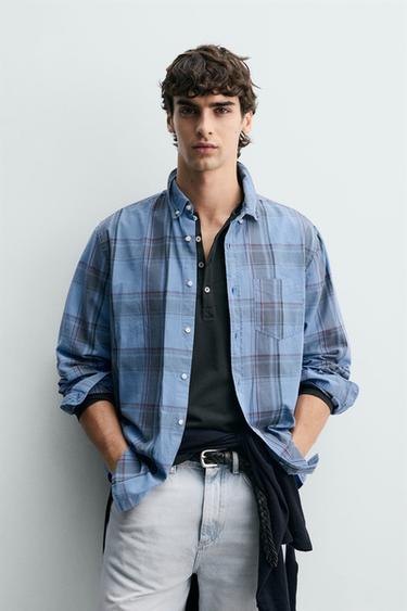 REGULAR FIT CHECK SHIRT - Blue by Zara