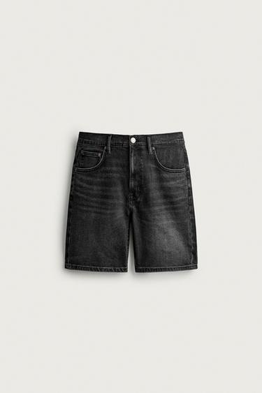 REGULAR FIT DENIM BERMUDA SHORTS - Charcoal by Zara