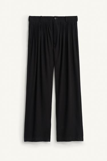 LINEN/LYOCELL PLEATED SUIT TROUSERS - Black by Zara