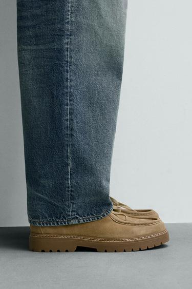 LEATHER MOC TOE SHOES - Beige by Zara