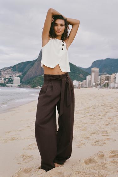 WIDE-LEG TROUSERS WITH BELT - Brown by Zara - Image 0