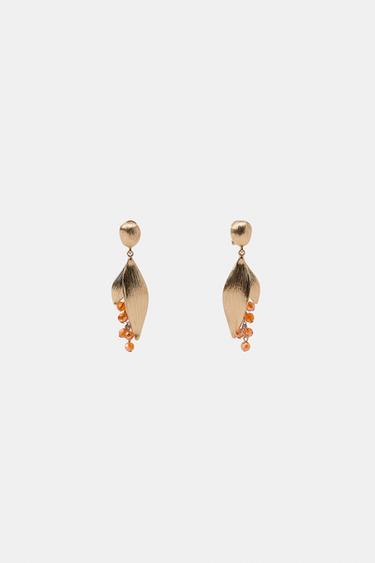 BEADED FLOWER EARRINGS - Golden by Zara