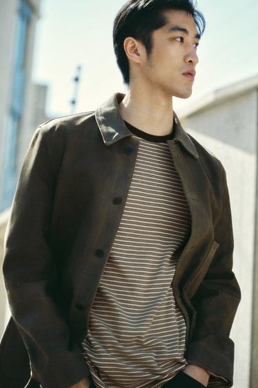 VINTAGE-EFFECT SUEDE LEATHER JACKET - Grey green by Zara