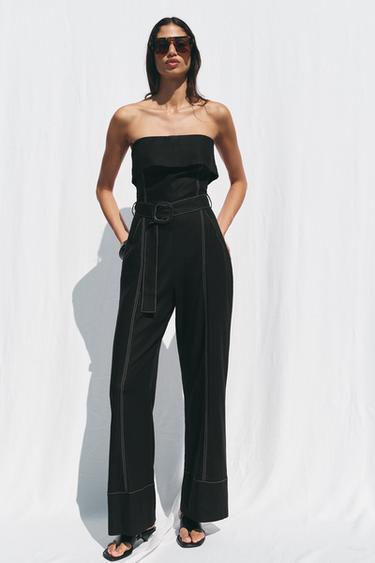 STRAPLESS LINEN BLEND JUMPSUIT - Black by Zara - Image 0