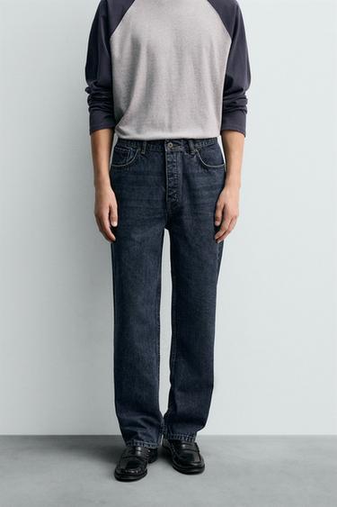 COTTON-WOOL STRAIGHT-LEG JEANS - Mid-blue by Zara