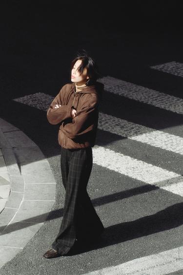 HIGH-WAIST CHECKED TROUSERS - Black / Brown by Zara