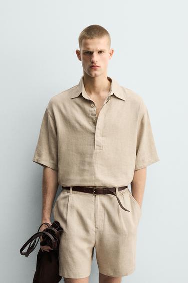 REGULAR FIT LINEN-VISCOSE POLO SHIRT - Sand by Zara