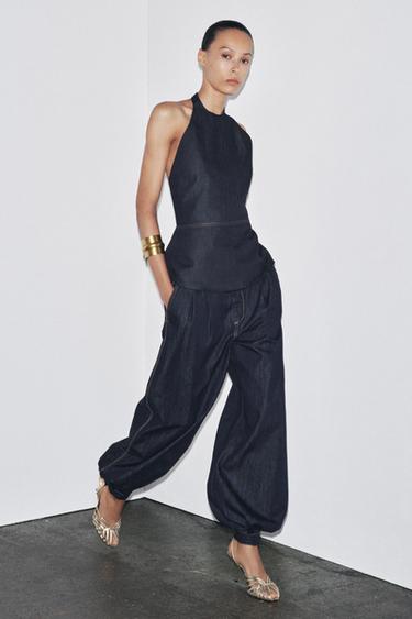 ZW COLLECTION PUFFED DENIM TROUSERS - Blue by Zara - Image 0