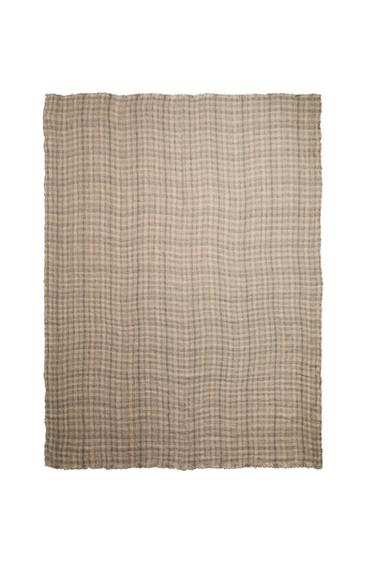 CHECK LINEN THROW - Ecru by Zara