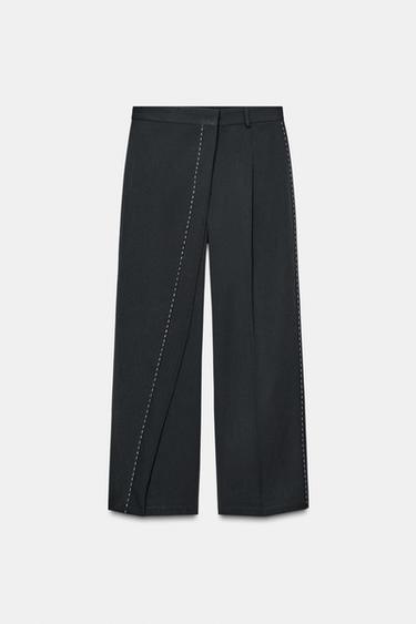 WRAPAROUND TROUSERS WITH TOPSTITCHING - Dark navy by Zara