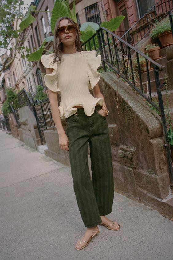KNIT TOP WITH WAVY TRIMS - Ecru by Zara - Image 0