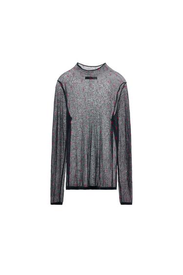 FINE KNIT TOP WITH HEARTS - Navy blue by Zara