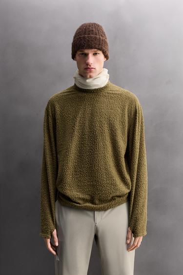 TEXTURED WOOL BLEND SWEATSHIRT - olive green by Zara