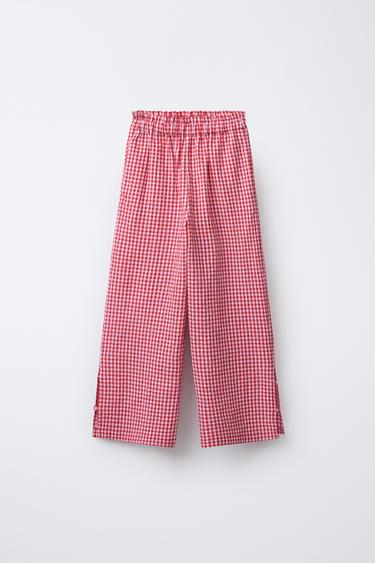 GINGHAM WIDE-LEG TROUSERS - Red by Zara