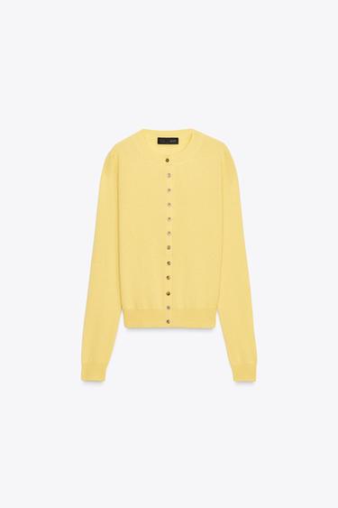 100% CASHMERE BUTTON CARDIGAN - Yellow by Zara
