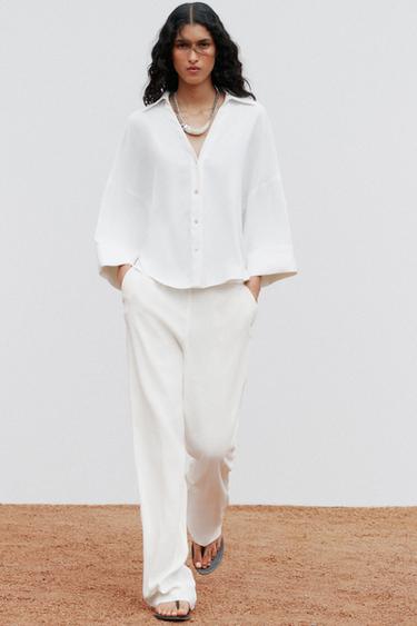 STRAIGHT FLOWING TROUSERS - Oyster-white by Zara - Image 0