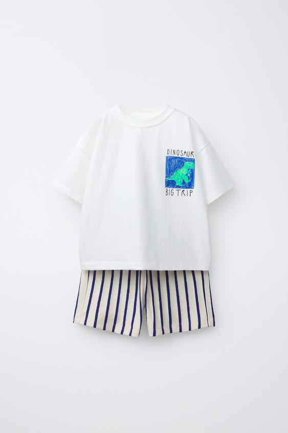 DINOSAUR T-SHIRT AND BERMUDA JOGGING SET - Blue/White by Zara - Image 0
