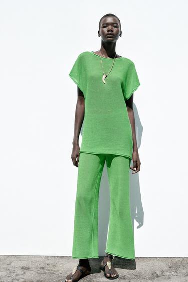 WIDE-LEG KNIT TROUSERS - Green by Zara - Image 0